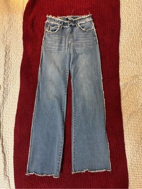 L&B Women’s Light Blue High-Waist Wide Leg Frayed Jeans